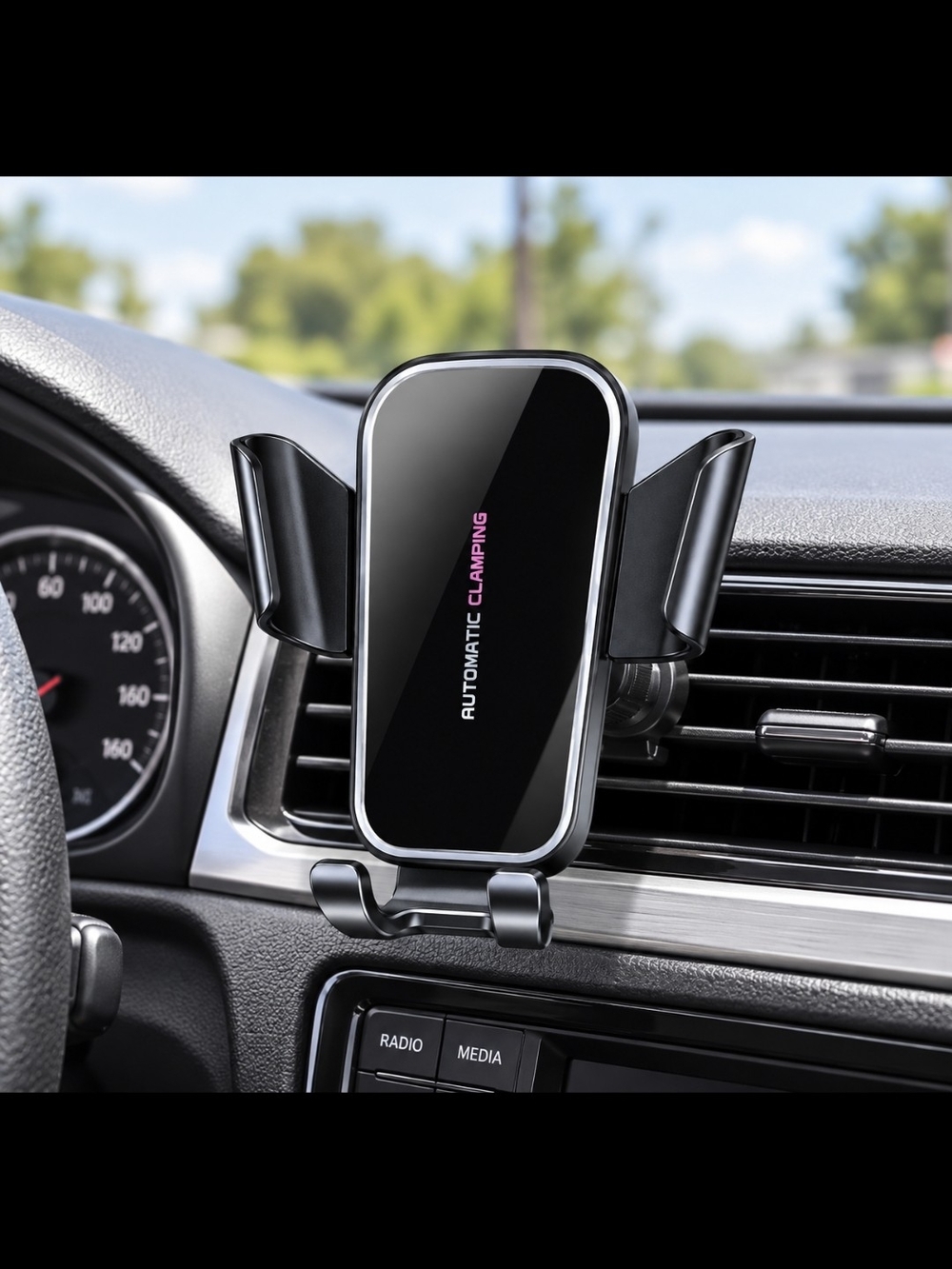 Automatic Clamping Car Phone Mount Clip in Black